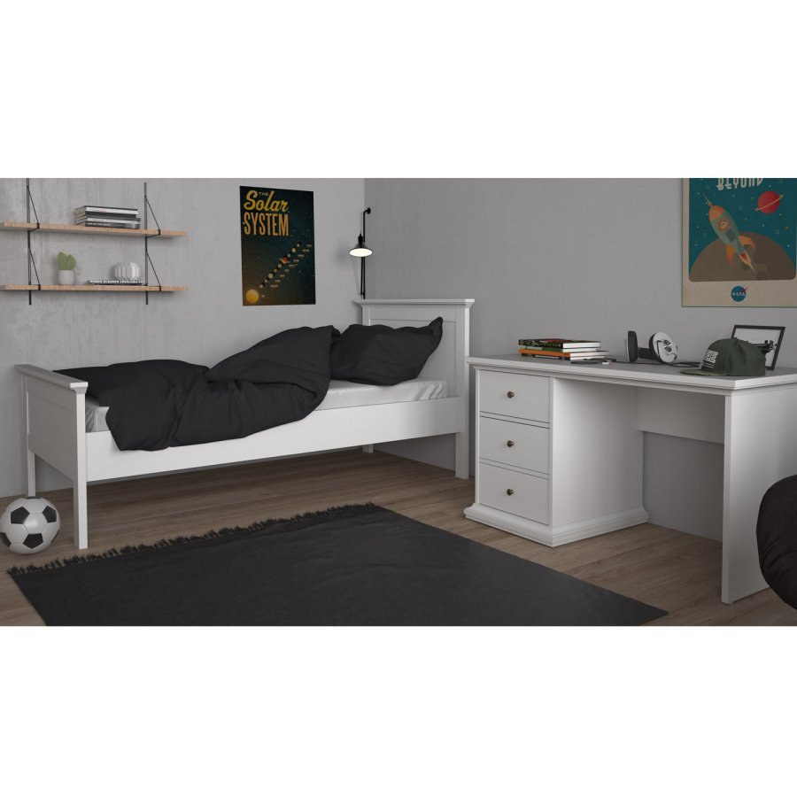 
TVILUM Paris skrivebord - rektangulært, hvid laminat, med 3 skuffer
