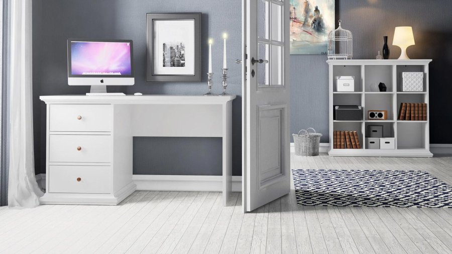 
TVILUM Paris skrivebord - rektangulært, hvid laminat, med 3 skuffer
