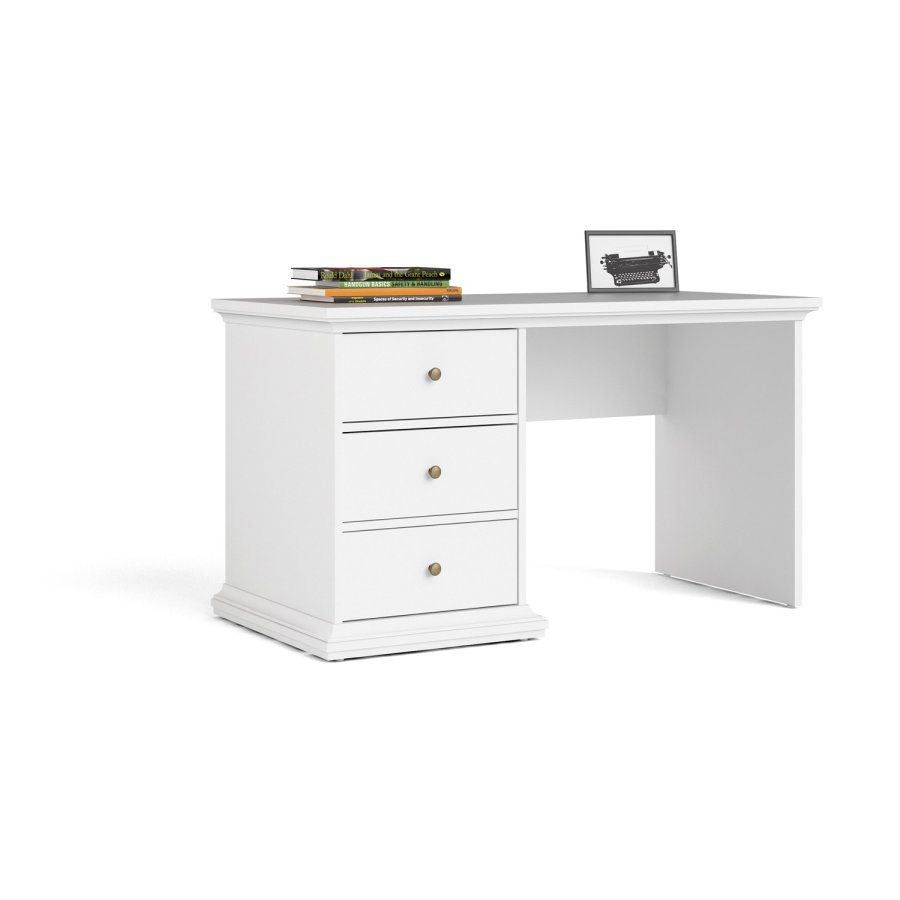 
TVILUM Paris skrivebord - rektangulært, hvid laminat, med 3 skuffer
