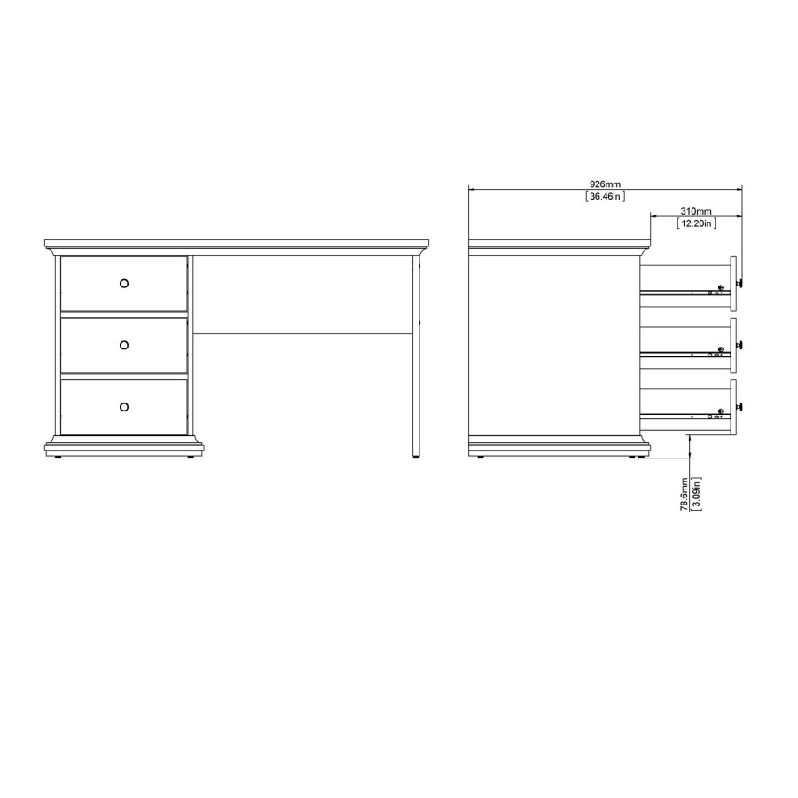 
TVILUM Paris skrivebord - rektangulært, hvid laminat, med 3 skuffer
