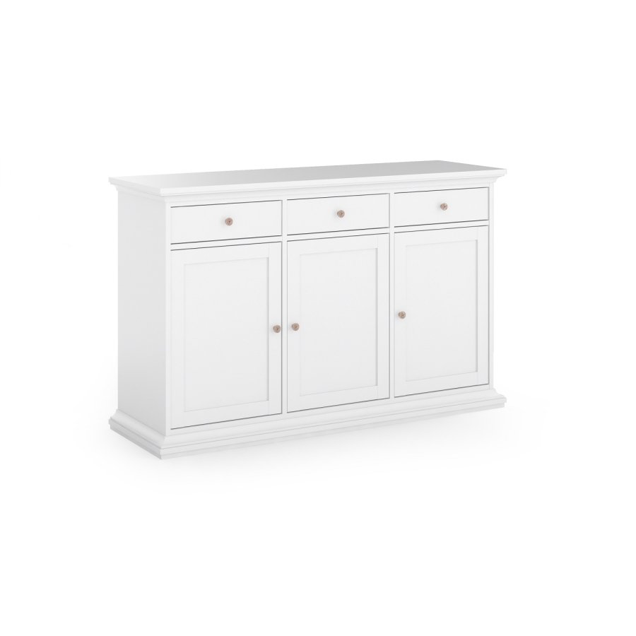 
TVILUM paris skænk - hvidt træ, 3 skuffer og låger
