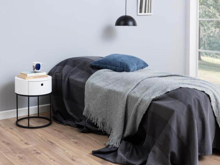 ACT NORDIC Polo nattbord, m. 1 skuff, rund - hvit MDF og sort stl (40)