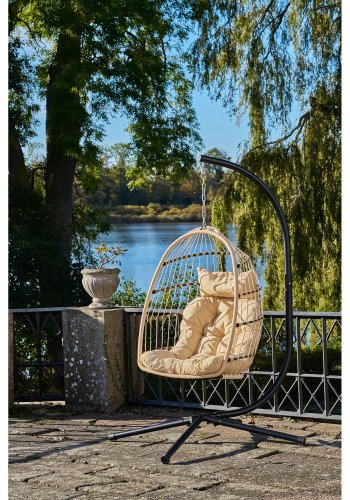 HOUSE NORDIC Patras hengestol - Hengestol, stlramme, sammenleggbart sete, inkl. puter, natur/svart<br>195x117x107 cm