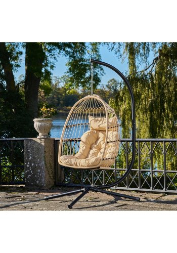 HOUSE NORDIC Patras hengestol - Hengestol, stlramme, sammenleggbart sete, inkl. puter, natur/svart<br>195x117x107 cm