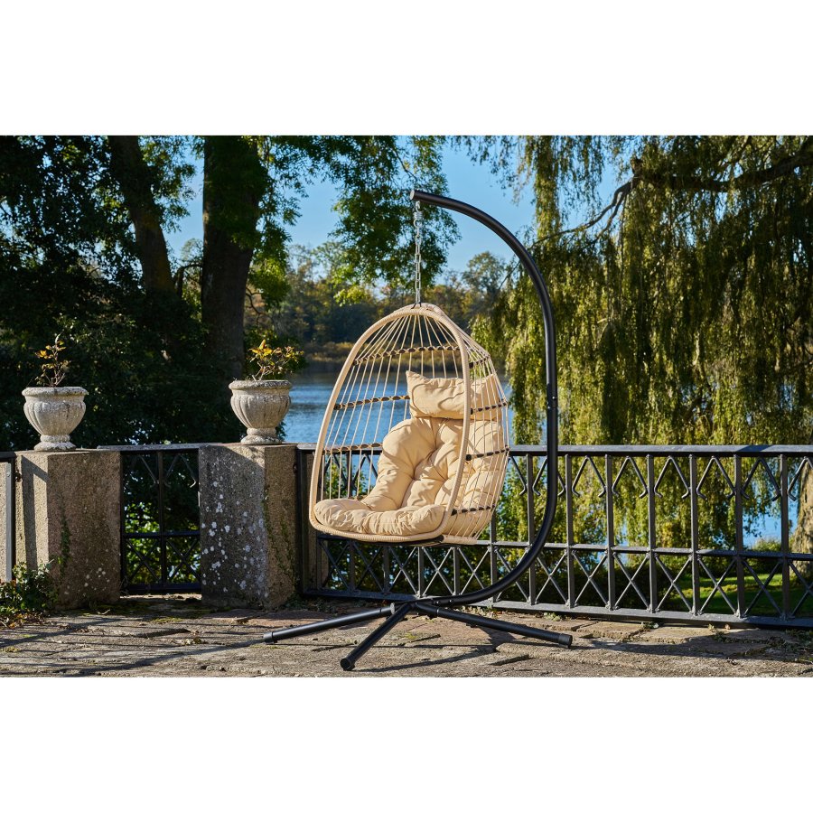 HOUSE NORDIC Patras hengestol - Hengestol, stlramme, sammenleggbart sete, inkl. puter, natur/svart<br>195x117x107 cm