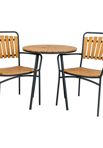 HOUSE NORDIC Cafebord, bordplate i teak, natur, svarte ben, 70x74 cm
