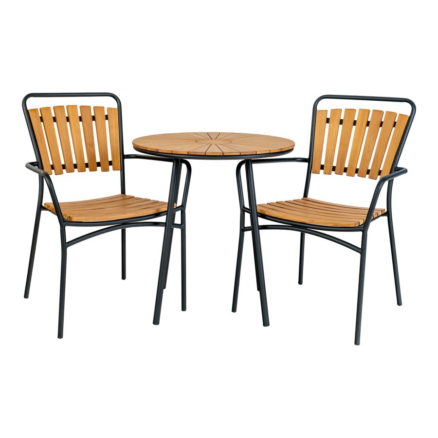 HOUSE NORDIC Cafebord, bordplate i teak, natur, svarte ben, 70x74 cm