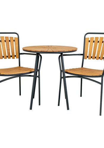 HOUSE NORDIC Cafebord, bordplate i teak, natur, svarte ben, 70x74 cm