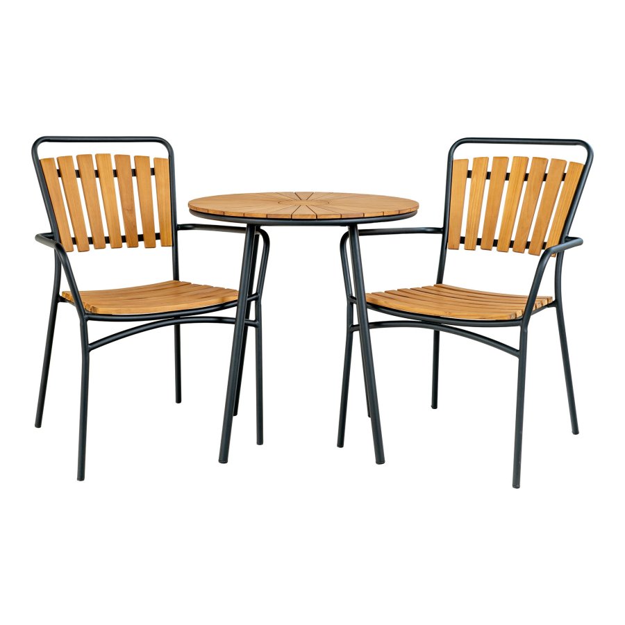 HOUSE NORDIC Cafebord, bordplate i teak, natur, svarte ben, 70x74 cm