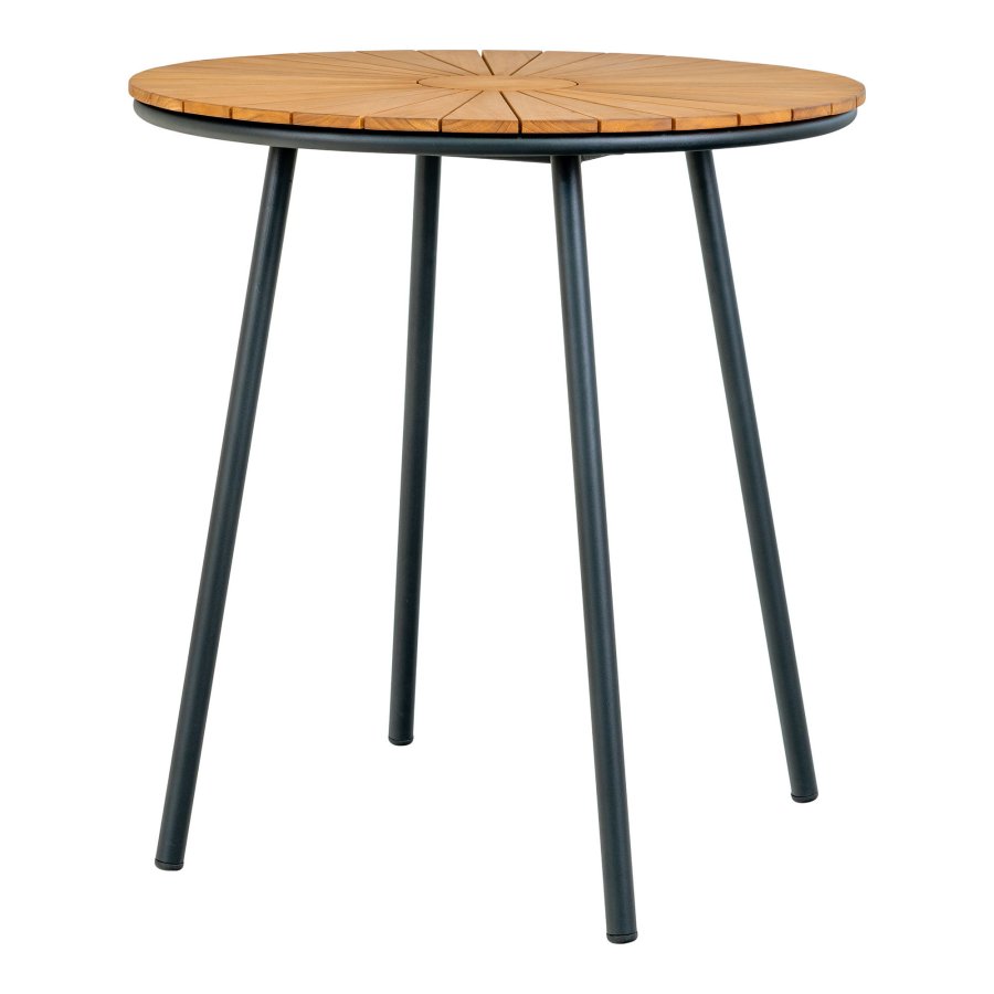 HOUSE NORDIC Cafebord, bordplate i teak, natur, svarte ben, 70x74 cm