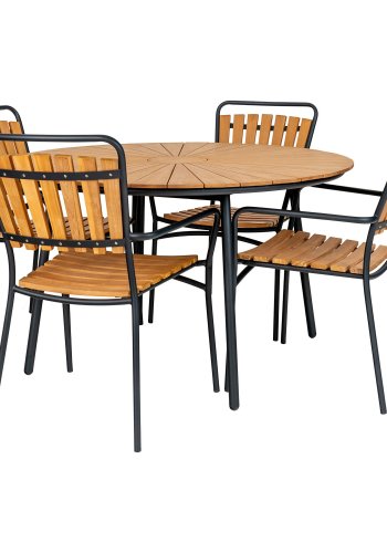 HOUSE NORDIC Spisebord, bordplate i teak, natur, svarte ben, 130x74 cm