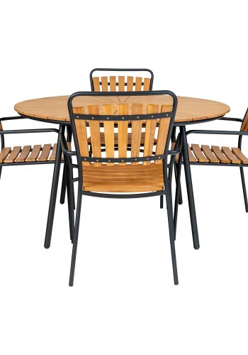 HOUSE NORDIC Spisebord, bordplate i teak, natur, svarte ben, 130x74 cm