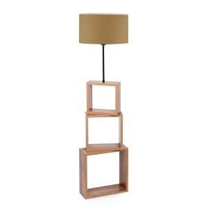 LUMI Granada gulvlampe, m. 3 rum - brun stof og MDF/tr