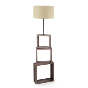 LUMI Civitavecchia gulvlampe, m. 3 opbevaringsrum i tr - creme stof og MDF