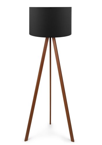 LUMI AYD gulvlampe - svart PVC- stoff og brun MDF