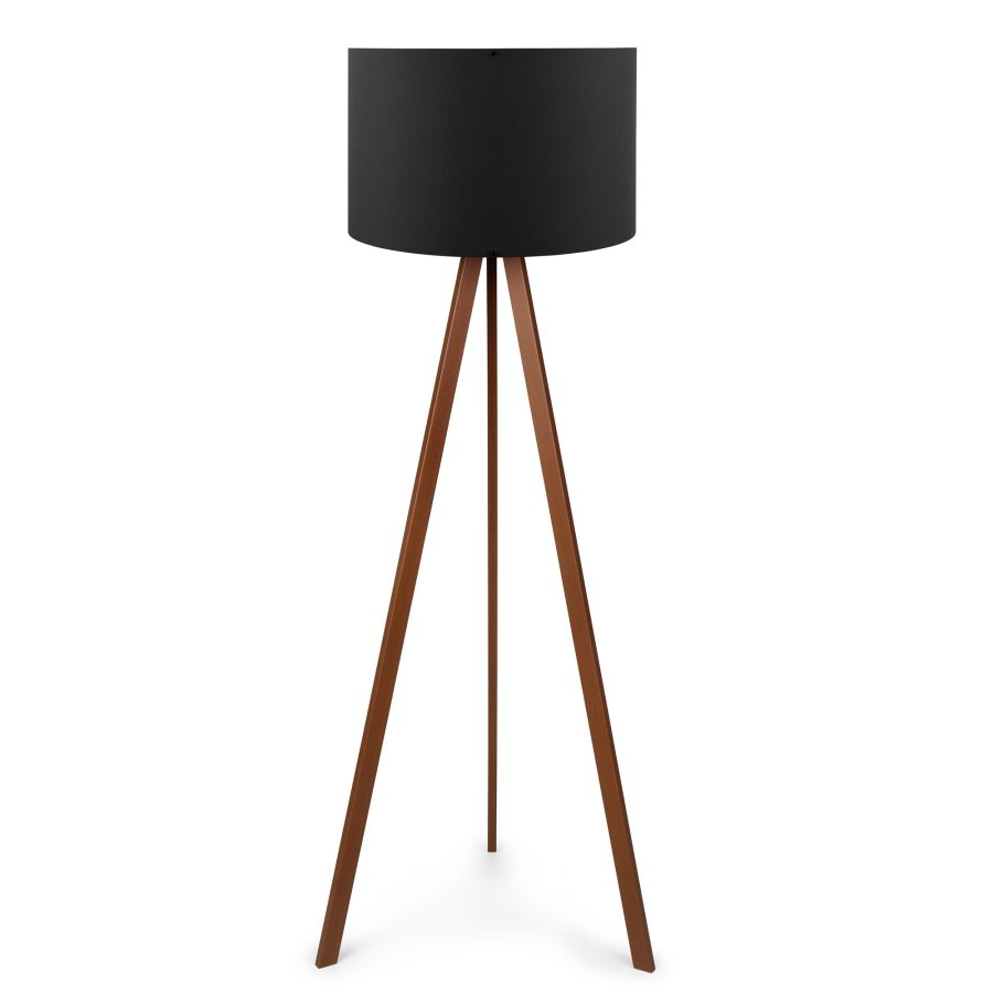 LUMI AYD gulvlampe - svart PVC- stoff og brun MDF