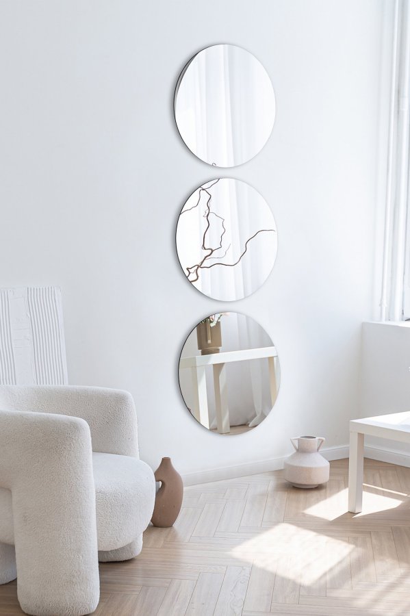 NORDVRK Tredobbelt vgspejl, m. dobbeltklbende tape, rund - slv akryl (30) (st af 3)