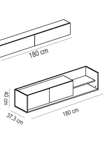 FUNZI LIVING TV-bord og vegghylle, med drer og hylle - hvit og teakfarget melamin (sett med 2)