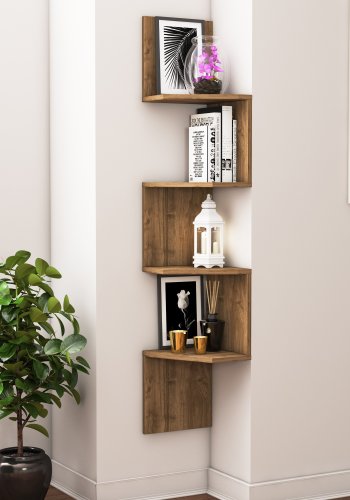 NORDVRK Desaldo hjrnevegghylle, med 4 hyller - valnttfarget melamin