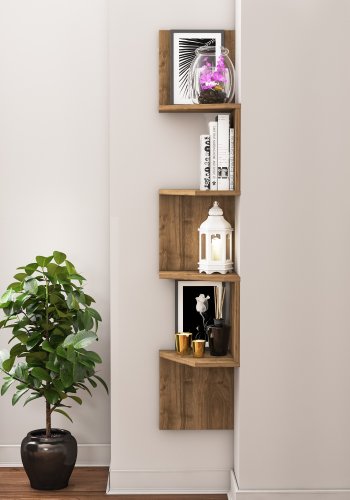 NORDVRK Desaldo hjrnevegghylle, med 4 hyller - valnttfarget melamin