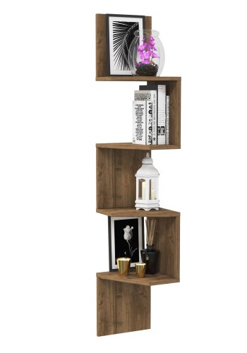 NORDVRK Desaldo hjrnevegghylle, med 4 hyller - valnttfarget melamin