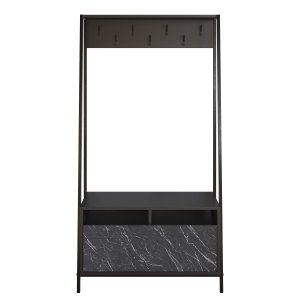 FUNZI LIVING Devin entrést, m. 7 knager, 1 lge og hylde - sort melamin og sort metal