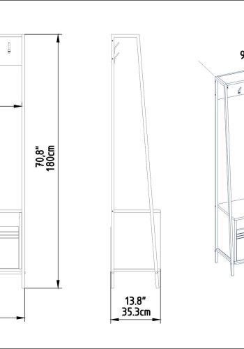 FUNZI LIVING Devin entresett, med 7 kroker, 1 dr og hylle - svart melamin og svart metall