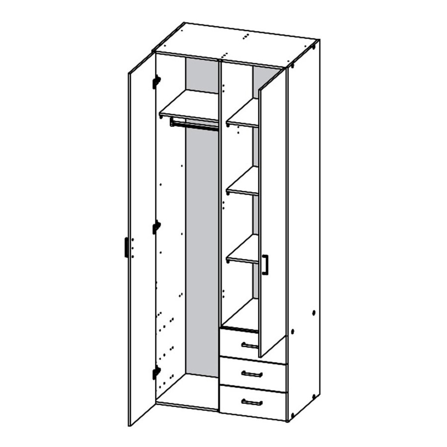 
TVILUM space garderobeskab - træ i hvid laminat, rektangulært med 2 låger og 3 skuffer
