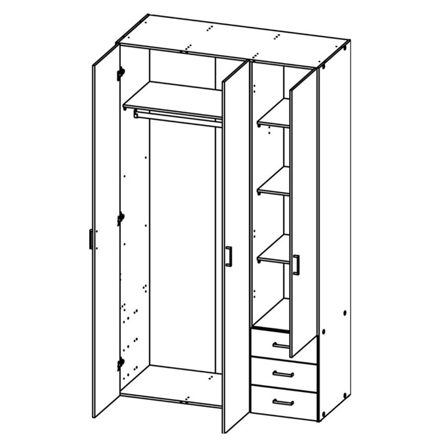 
TVILUM space garderobeskab - rektangulært, hvidt træ, 3 låger og 3 skuffer
