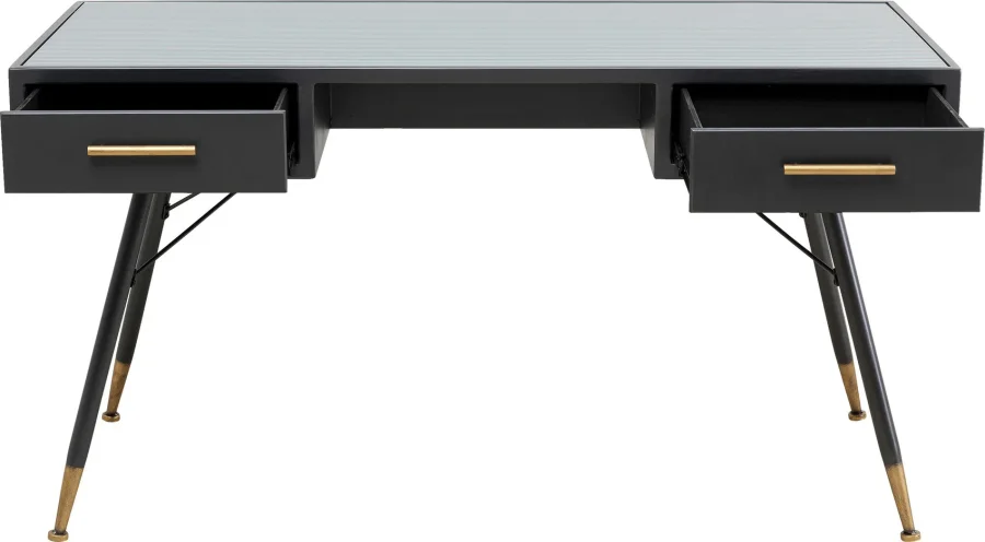 KARE DESIGN La Gomera skrivebord, m. 2 skuffer - klar glas og sort MDF/stl (140x60)