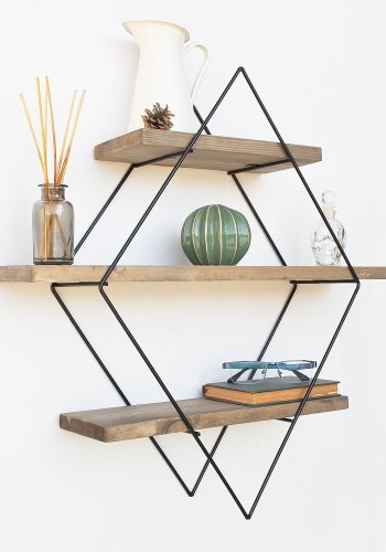 NORDVRK WR007 vegghylle - naturlig grantre og sort metall