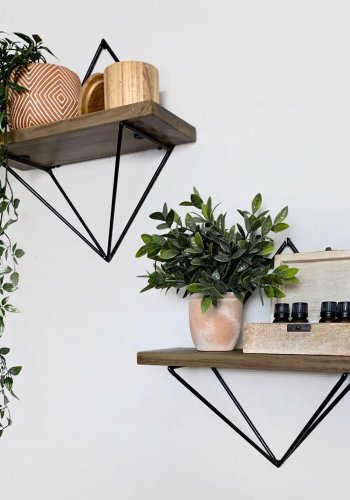 NORDVRK WR046 vegghylle - valnttbeiset grantre og svart metall (sett med 2)