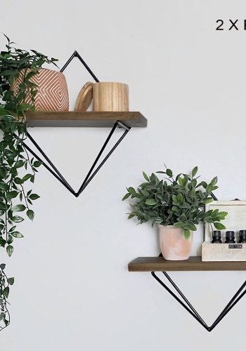 NORDVRK WR046 vegghylle - valnttbeiset grantre og svart metall (sett med 2)