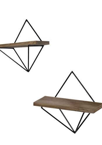 NORDVRK WR046 vegghylle - valnttbeiset grantre og svart metall (sett med 2)