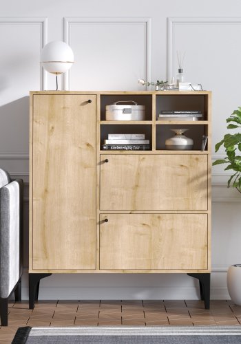 FUNZI LIVING Ewa Schrank, m. 3 Türen und 5 Regale - Saphireiche farbiges Melamin