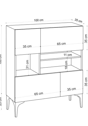 FUNZI LIVING Krista Schrank, mit 4 Türen und 1 Regal - Saphir-Eichenfarbenes Melamin