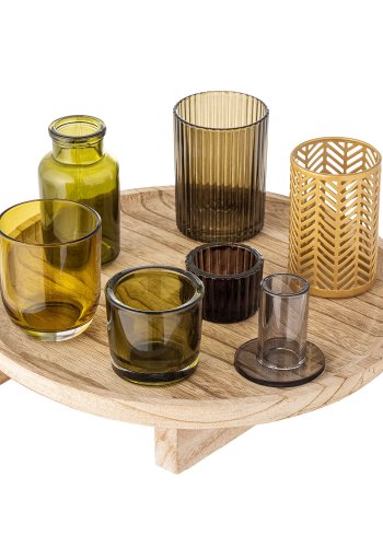 BLOOMINGVILLE Sanga Tablett mit Keramikständer, Natur, Glas, 8er-Set