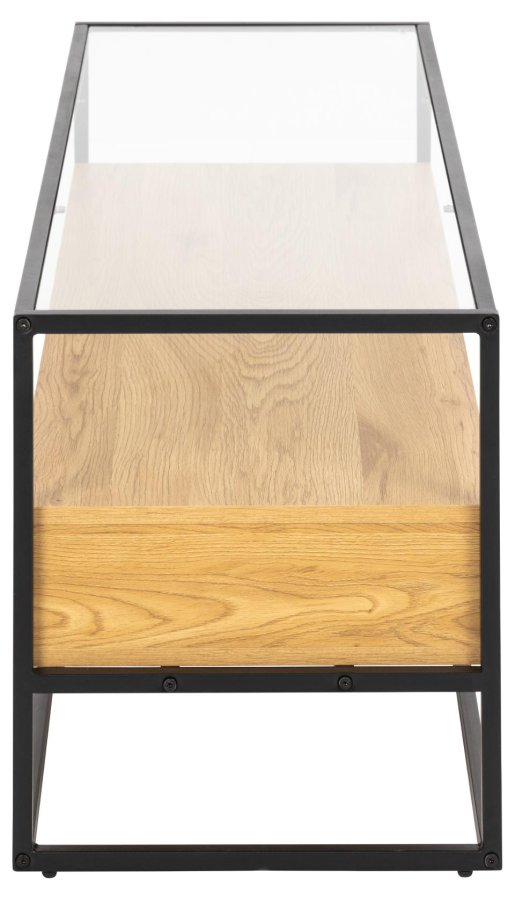 ACT NORDIC Randolf TV-bord, 1 hylle, 2 rom - klart glass, naturlig villeik melamin, sort stl (120x40)