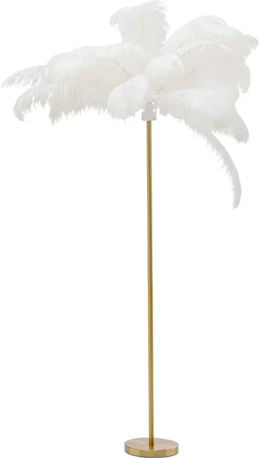 KARE DESIGN Feather Palm gulvlampe - hvit strutsefjr og messingstl
