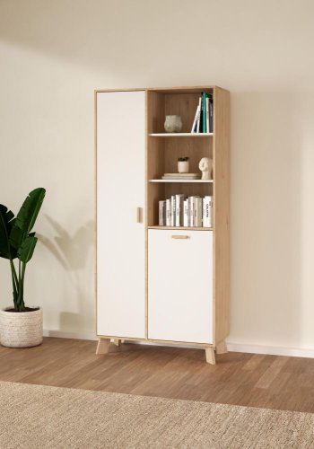 TVILUM Ikast Porzellanschrank 2 T�ren, Jackson Hickory/Wei�, 88,7 x 39,8 x 188,2 cm