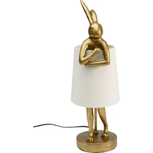 KARE DESIGN Animal Rabbit bordslampa - vitt linne och guld polyresin/stl (H:50cm)