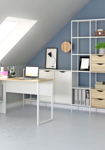 TVILUM Function Plus Eckschreibtisch - weiß/Eichenstruktur, mit 2 Schubladen 