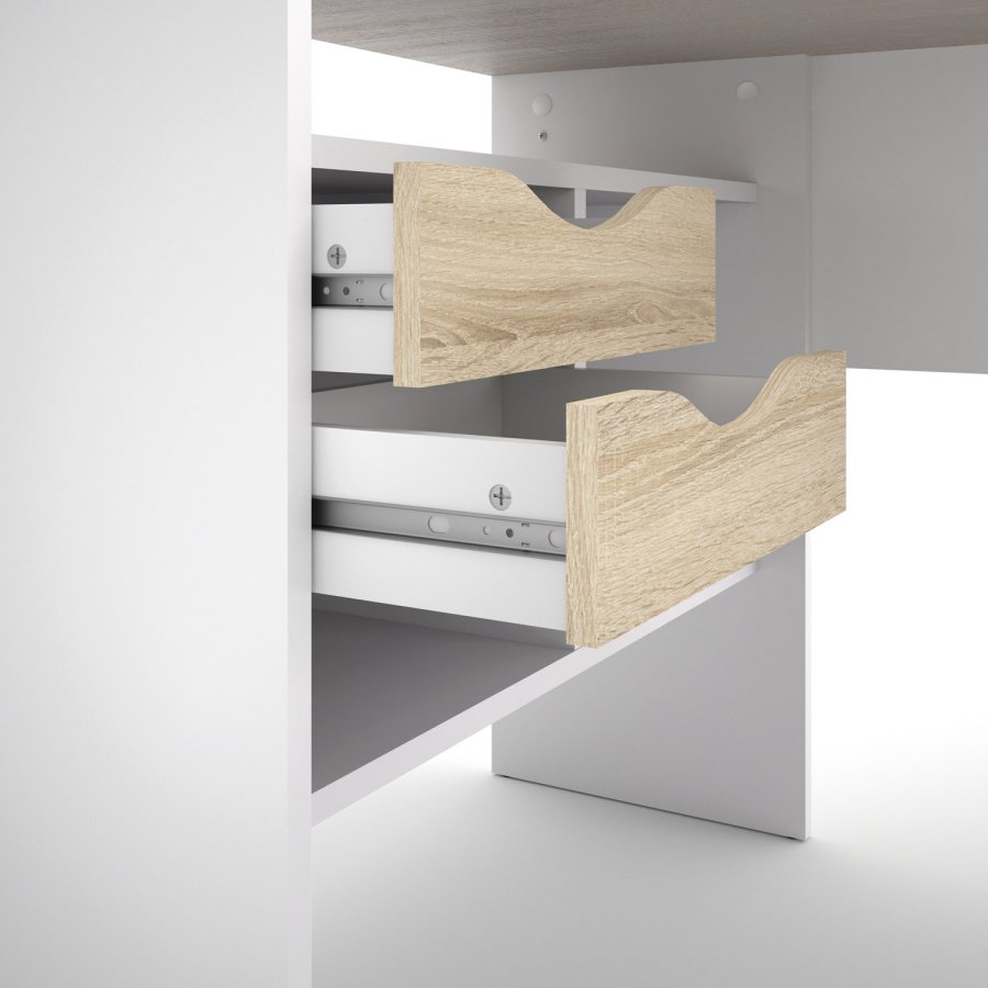 TVILUM Function Plus Eckschreibtisch - weiß/Eichenstruktur, mit 2 Schubladen 