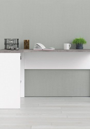 TVILUM Function Plus Eckschreibtisch, m. 2 Schubladen - grau/weiße Folie und weißer Stahl (145,1x81)