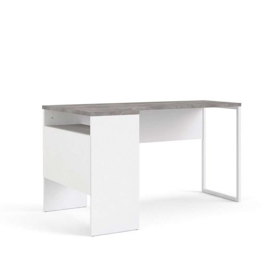 TVILUM Function Plus Eckschreibtisch, m. 2 Schubladen - grau/weiße Folie und weißer Stahl (145,1x81)