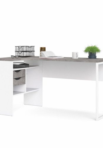 TVILUM Function Plus Eckschreibtisch, m. 2 Schubladen - grau/weiße Folie und weißer Stahl (145,1x81)