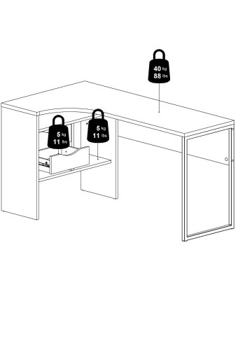 TVILUM Function Plus hjrneskrivebord - mat sort/egetrsstruktur, m. 2 skuffer 