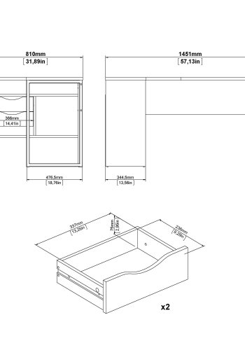TVILUM Function Plus hjrneskrivebord - mat sort/egetrsstruktur, m. 2 skuffer 
