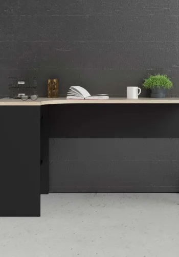 TVILUM Function Plus hjrneskrivebord - mat sort/egetrsstruktur, m. 2 skuffer 