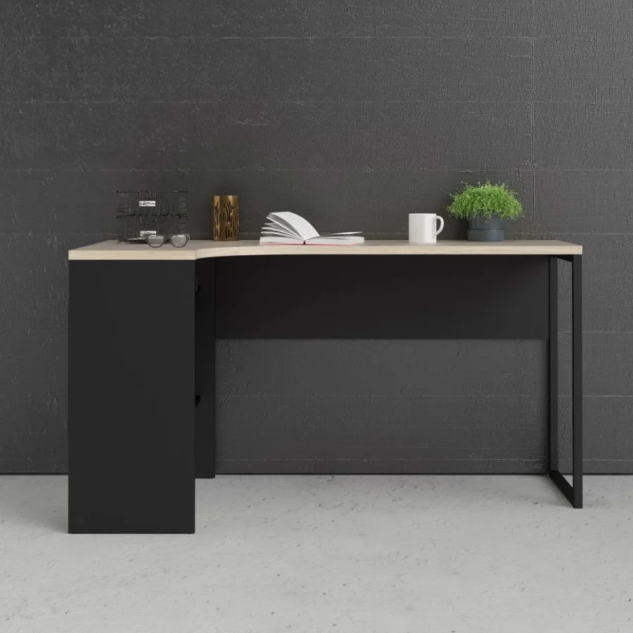 TVILUM Function Plus hjrneskrivebord - mat sort/egetrsstruktur, m. 2 skuffer 